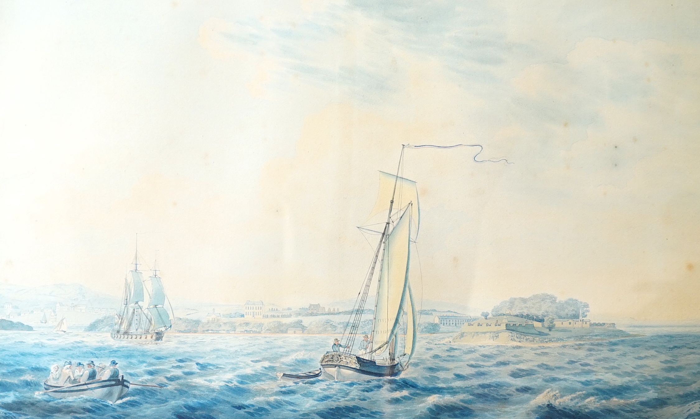 19th century Irish School, ink and watercolour, 'Cork Estuary', 32 x 53cm